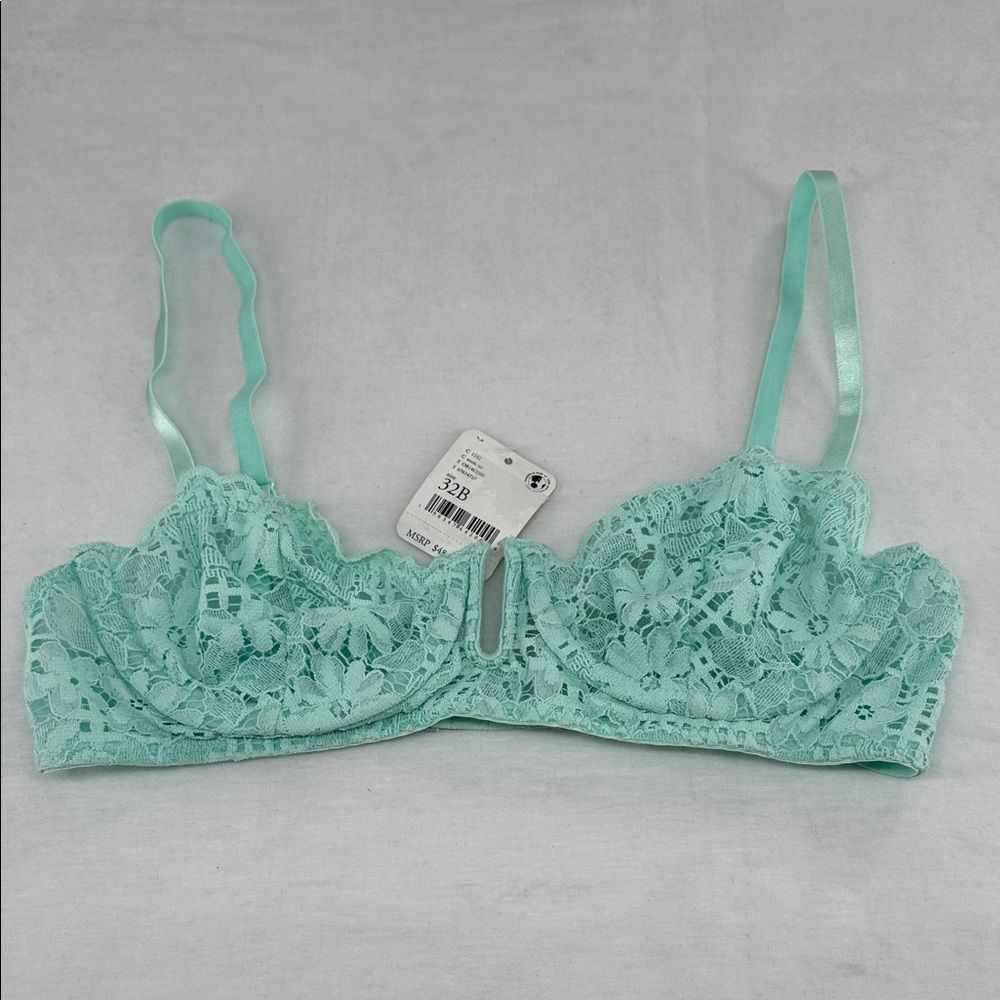 Intimately Free People Bra Wm 32B Arctic Ice Green Lace Underwire